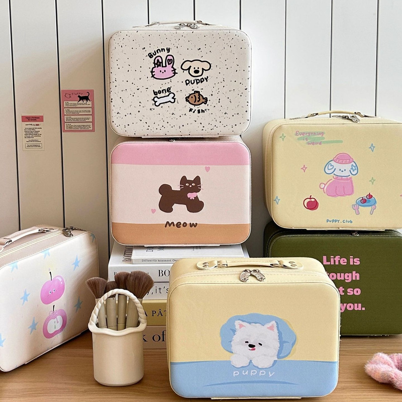Original! Cute Printed Cosmetic Case High-value Large-capacity Skincare Storage Suitcase with Mirror Cosmetic Bag