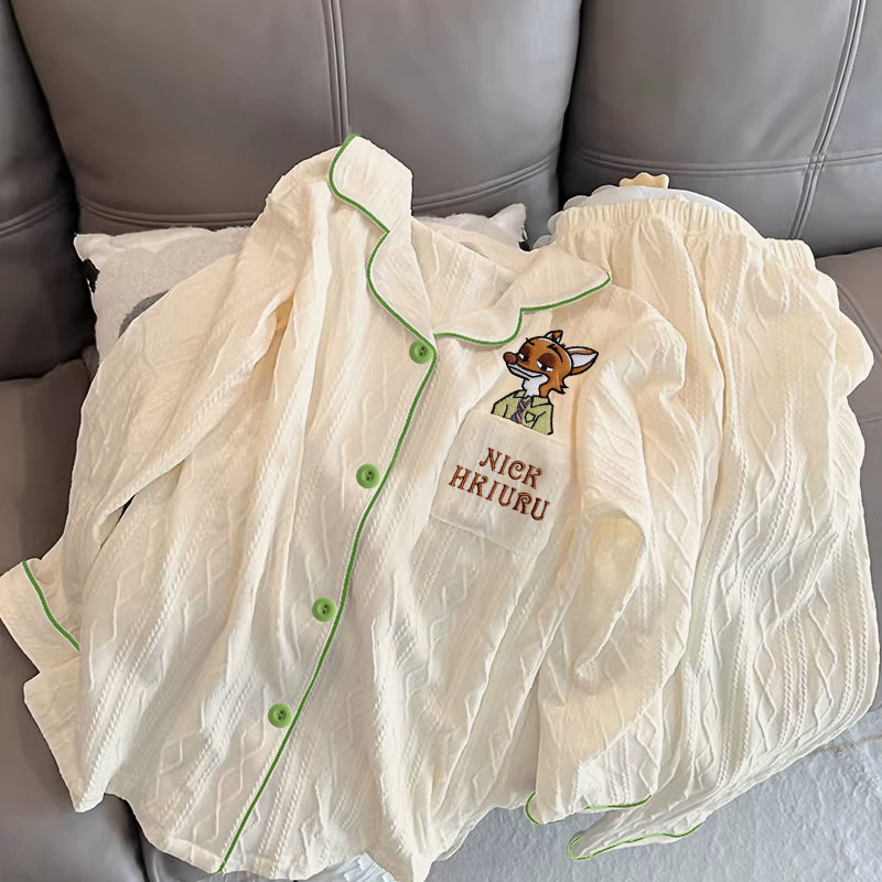 Crazy animal city imitation cotton pajamas women's long sleeve spring jacquard cartoon fox nick home clothes can be worn wholesale