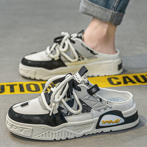Half slippers for men 2026 summer new style breathable and versatile one-legged trendy sneakers without heel niche toe-cap slippers