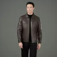 Кожаная демисезонная куртка, кожа, воротник-каплевидный стиль, повседневная застежка-молния