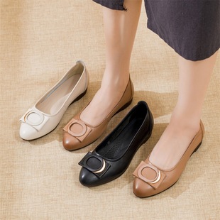 Leather Soft Sole Autumn New Single Shoes Middle-aged Mother Shoes Flat Comfortable Four Seasons Slip-on Shallow Mouth Women's Leather Shoes