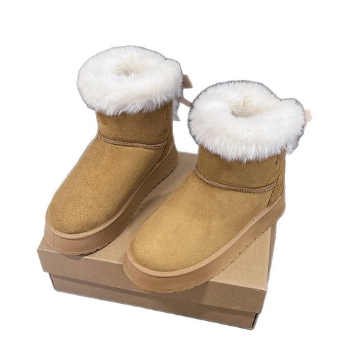 Winter thick-soled fleece-lined padded snow boots women's large size warm short boots cotton shoes women's Temu dropshipping