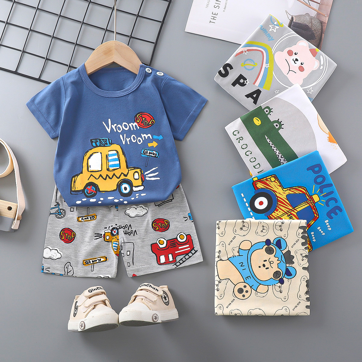 [Exclusivo para distribución automática] traje de manga corta para niños Algodón Ropa de verano para niñas Camiseta para niños ropa de bebé para bebés