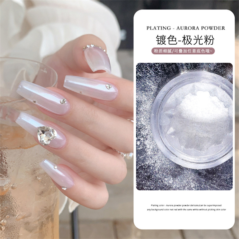 Arte de uñas color de enchapado brillante espejo en polvo de aurora súper brillante polvo de cristal enchapado espejo mágico polvo de luna decoración de uñas especial para arte de uñas