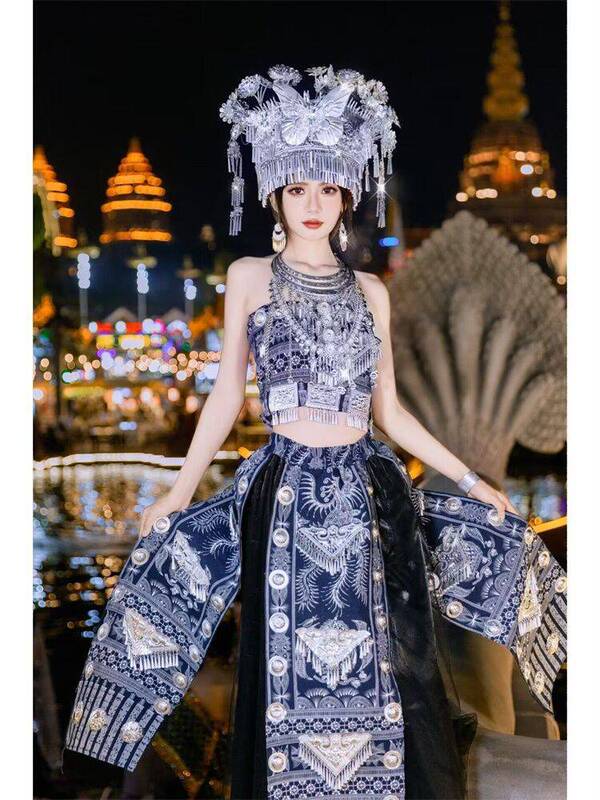 新款异域风情西双版纳苗疆少女民族凤凰古城网红旅拍写真摄影服装|undefined