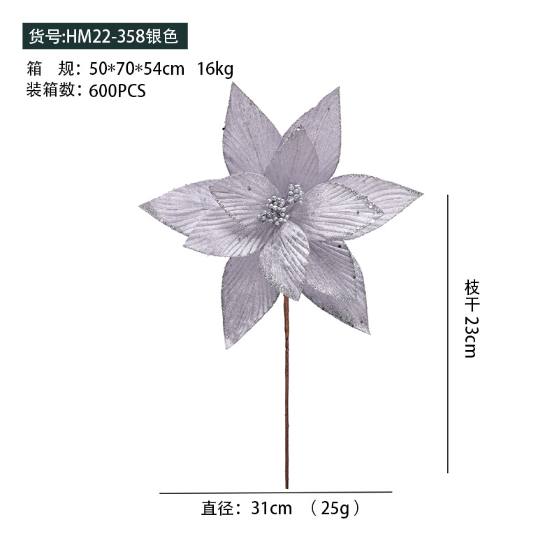 2023 nueva flor de Navidad coreana de alta calidad 30cm champán plata rojo simulación decoración de flores de Navidad hechas a mano