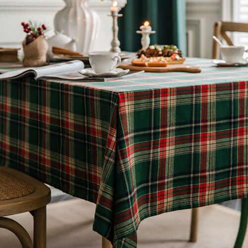 Yimanqiyun tablecloth yarn-dyed green plaid Christmas tablecloth American fabric rectangular factory direct supply