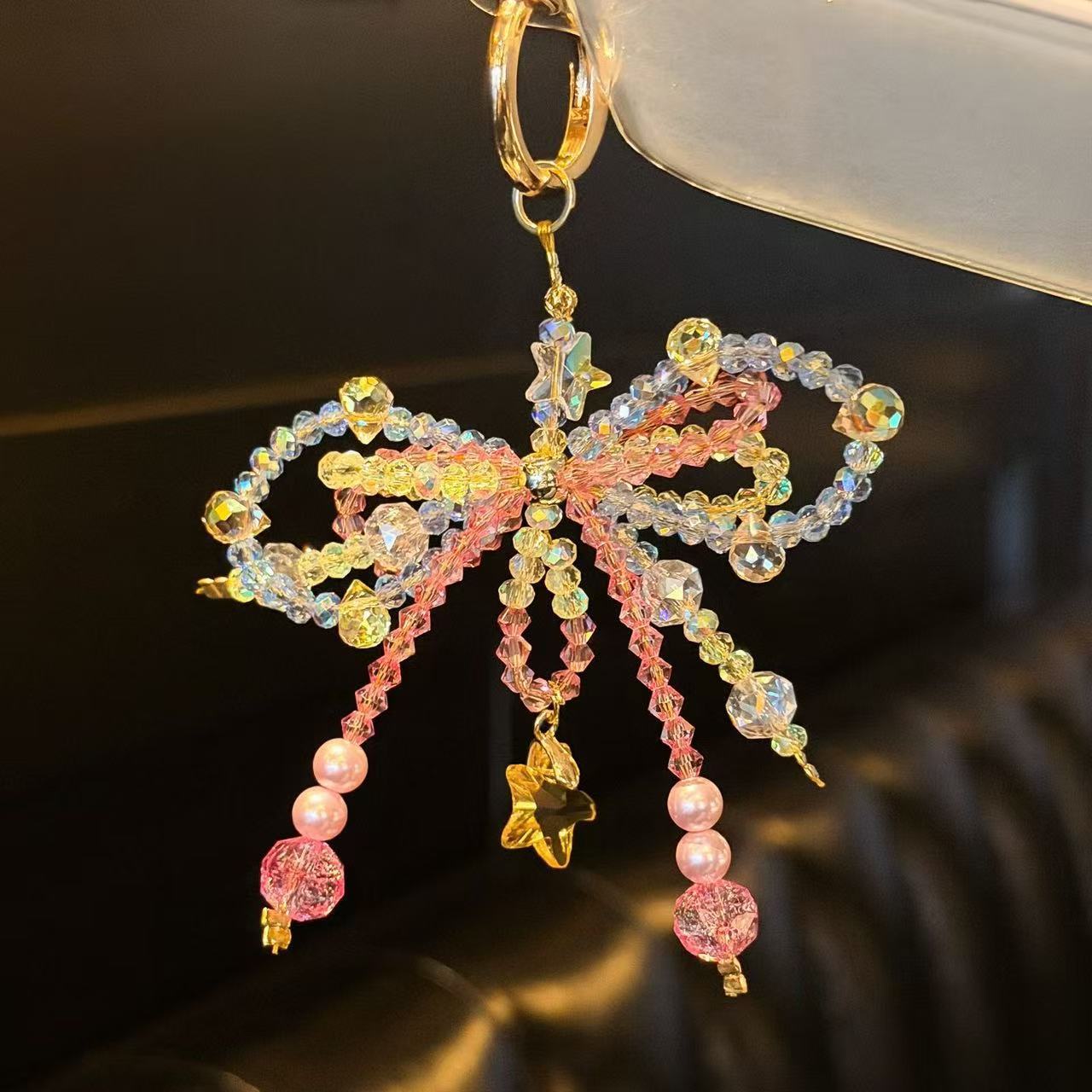 Super Fairy Sweet Colorfulful Beaded Bow Mobile Phone Chain Women's Fashion Accessible Luxury Girly Heart Pendant Cute Versatile Pendant