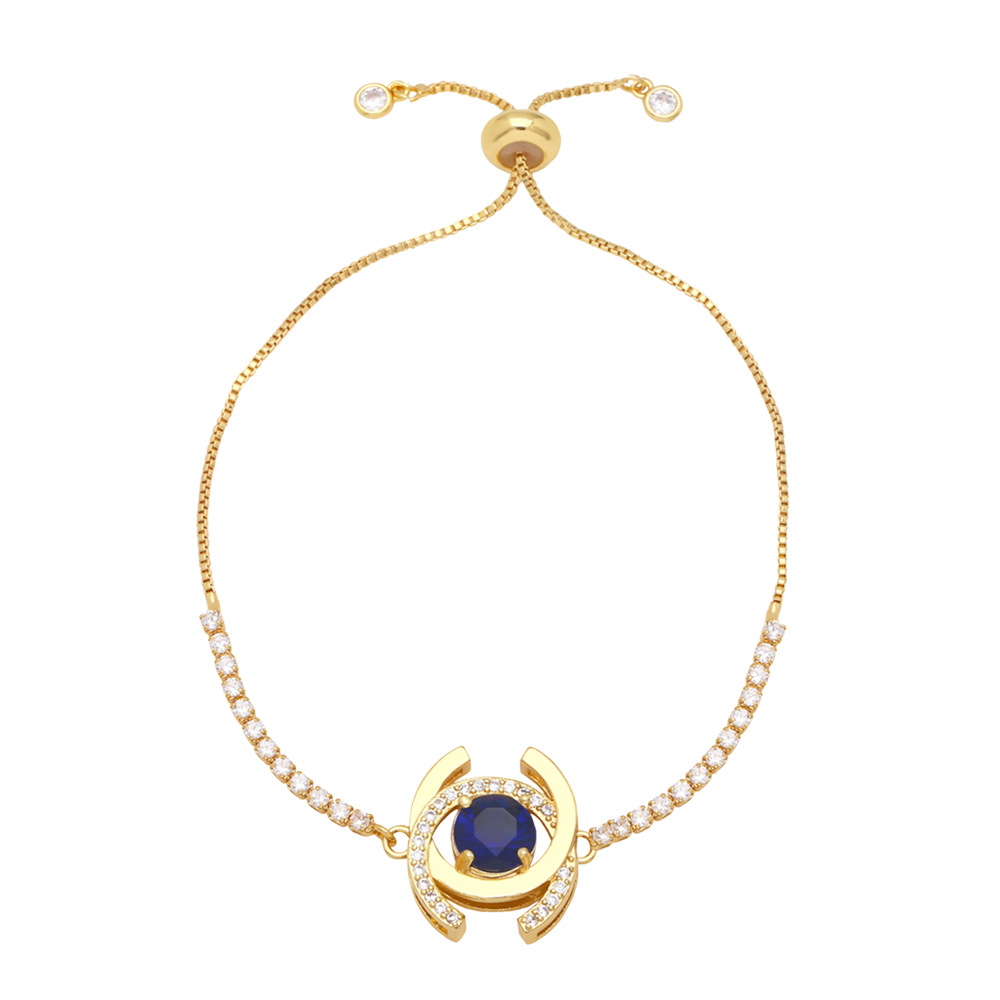 Fashion Color Zircon Women Simple Geometric Diamond Copper Bracelet