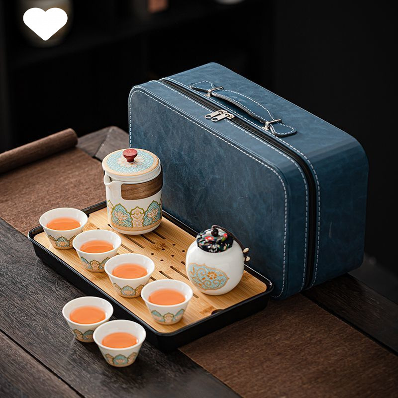 화이트/고대 리듬 한 냄비 여섯 컵 + 차 트레이/블루 가방