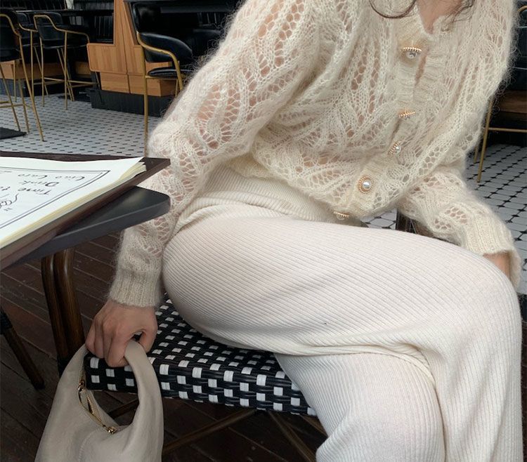 【Kasjmierfamilie】 Dunne wollen damesvestjas met uitgehold mohair gebreid temperament, gecombineerd met een korte_voghion.com