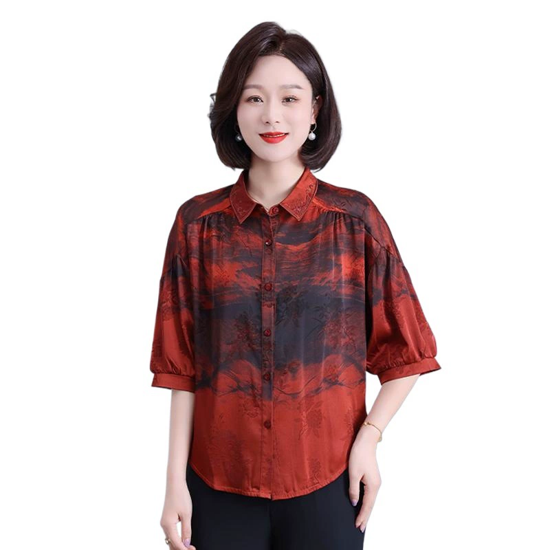 Мама весна и лето имитация шелкового кардиган топ свободный большой размер рукава шелковица среднего размера