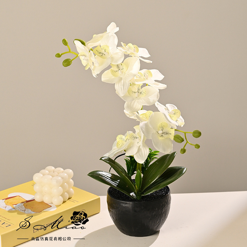 12 tela orquídea mariposa simulación bonsai decoración del hogar fotografía flores artificiales flores de boda pequeños adornos verdes artificiales image 5