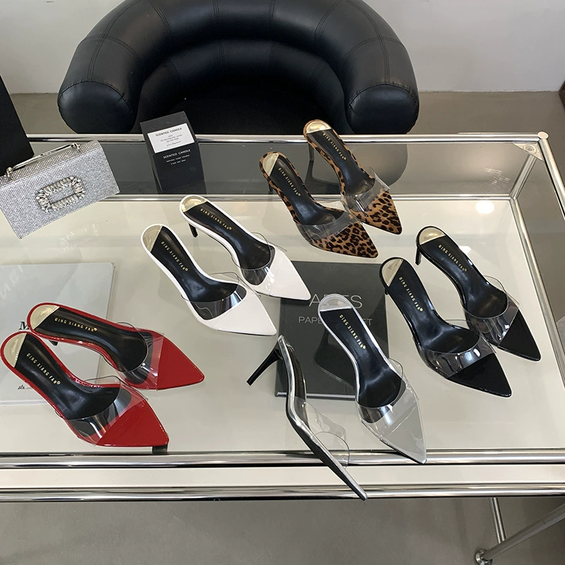 2024 летний новый европейский и американский стиль моды дикие заостренные сандалии на каблуках простой темперамент на каблуках