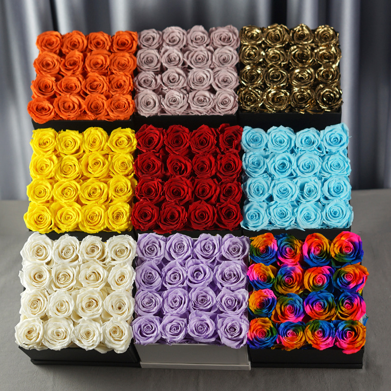 Fábrica al por mayor flor eterna cuadrado abrazo cubo caja de regalo 16 decoración del hogar terminado caja de flores regalo del Día del Maestro