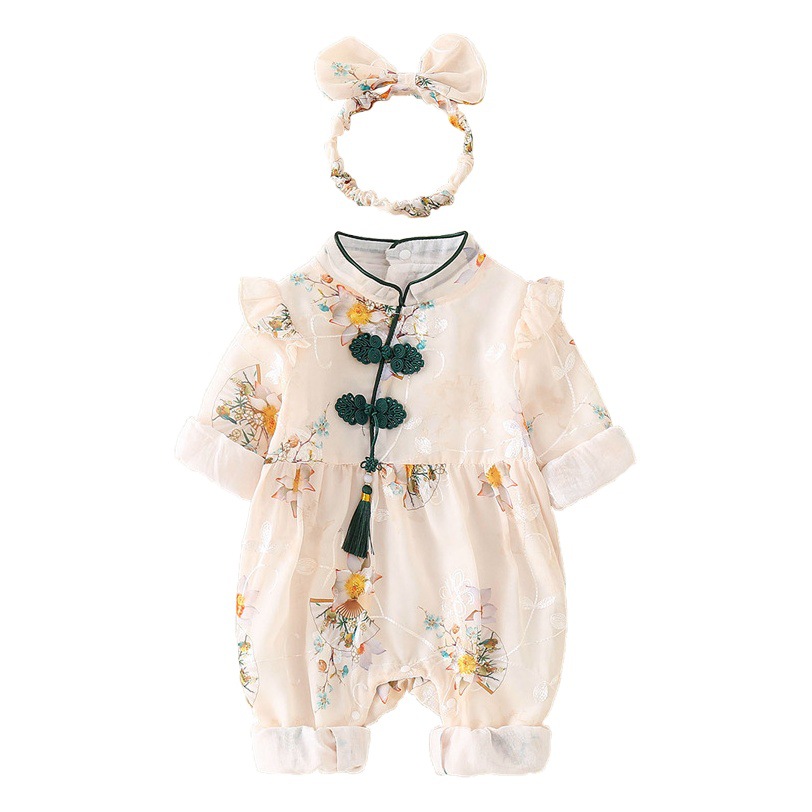 Mingclimbing ropa de bebé mono de primavera femenina bebé estilo chino primavera y otoño clase una falda vaina entrega de una pieza