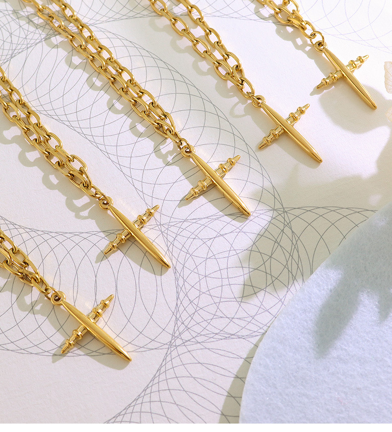 temperament cross pendant titanium steel 18K gold plated clavicle chain