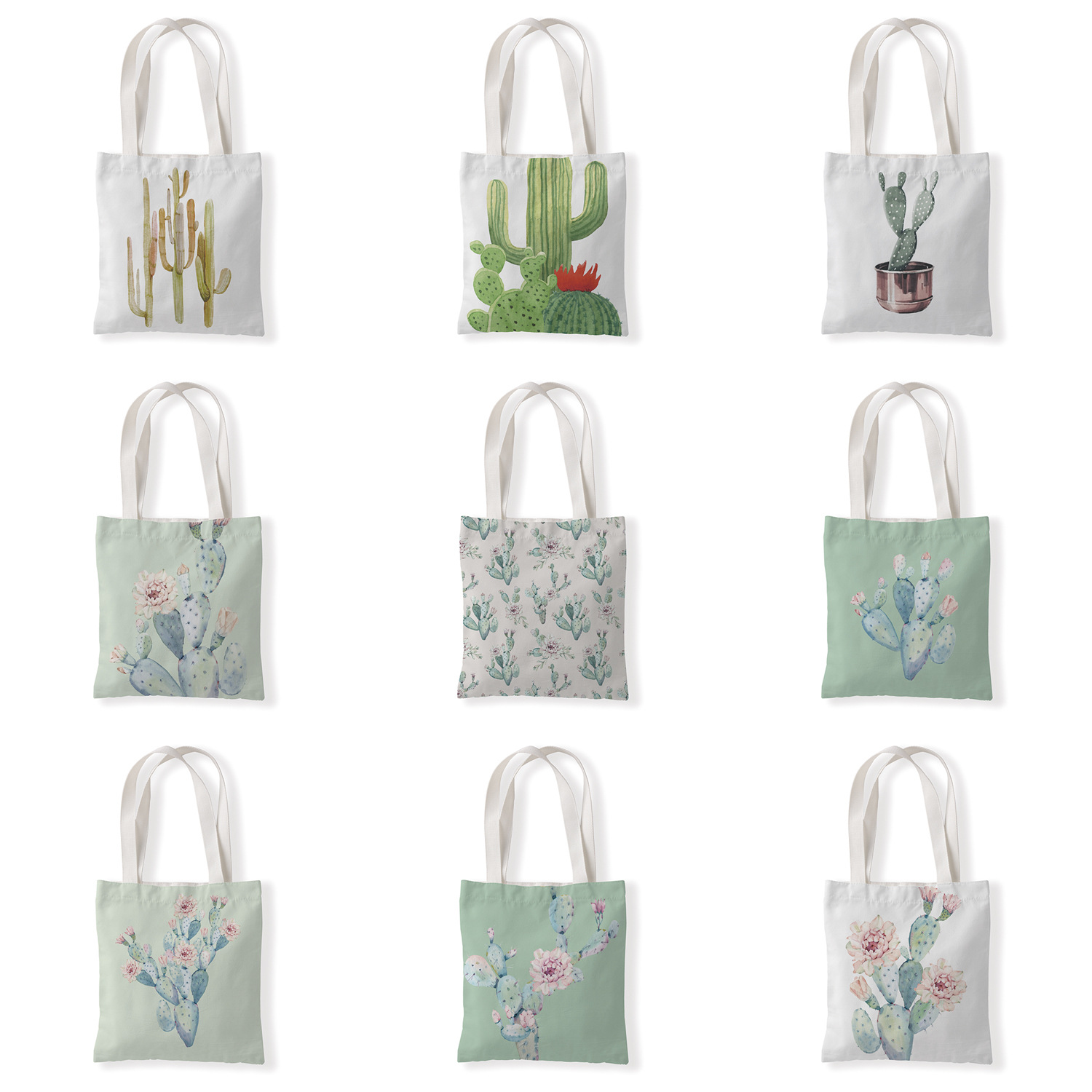 仙人掌图案印花单肩购物袋广告宣传包休闲零钱袋文艺手提帆布袋