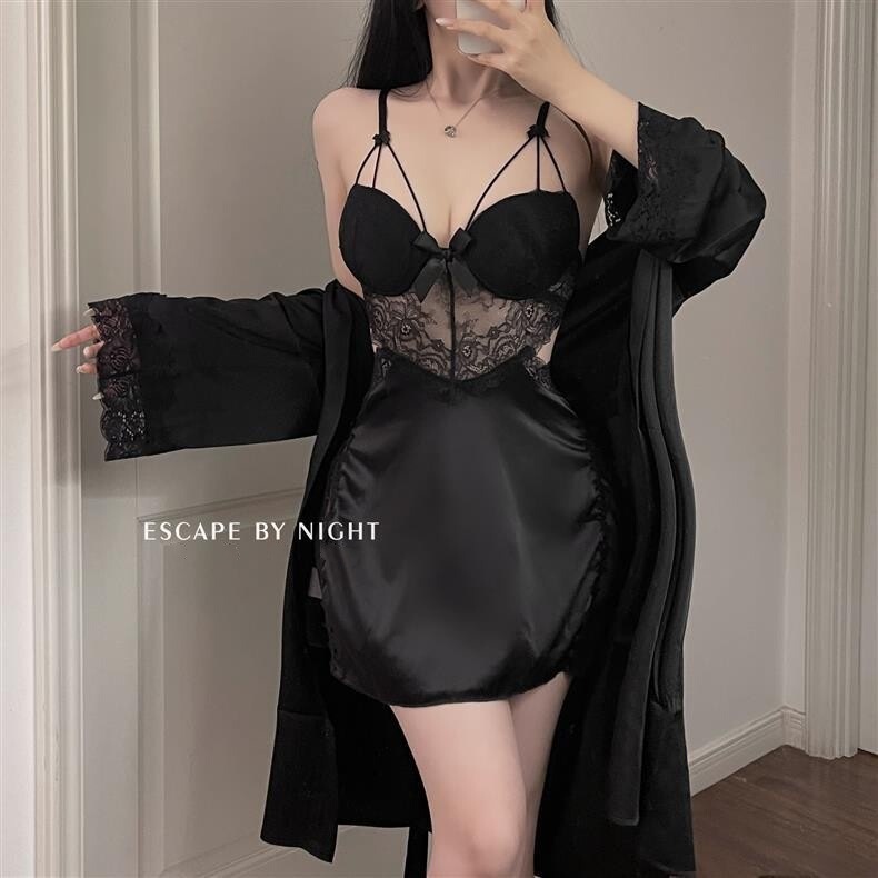 Western-Style Romantic Underwire Push-Up Padded Sexy Nightgown with Lace Hollow Deep V Backless Plus-Size Camisole Loungewear