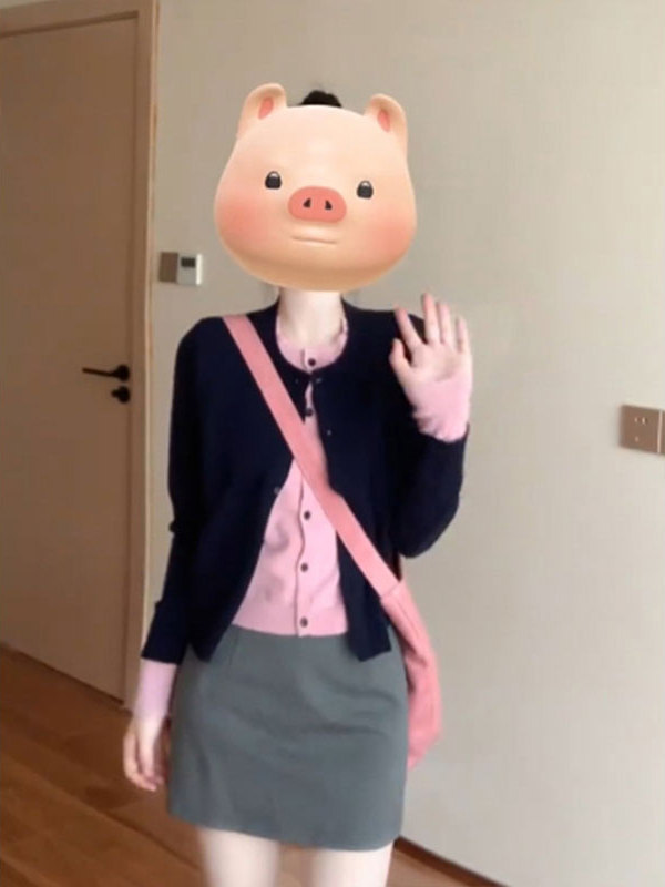 韩系高级感撞色假两件针织衫女秋季2025新款时尚宽松显瘦开衫外套|undefined