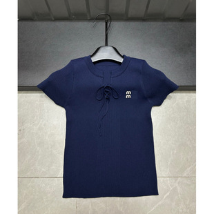 2025 New Summer Style Double-Layer Nn Letter Strap Short-Sleeved Round Neck Pullover Loose and Versatile Women's Knitted Top