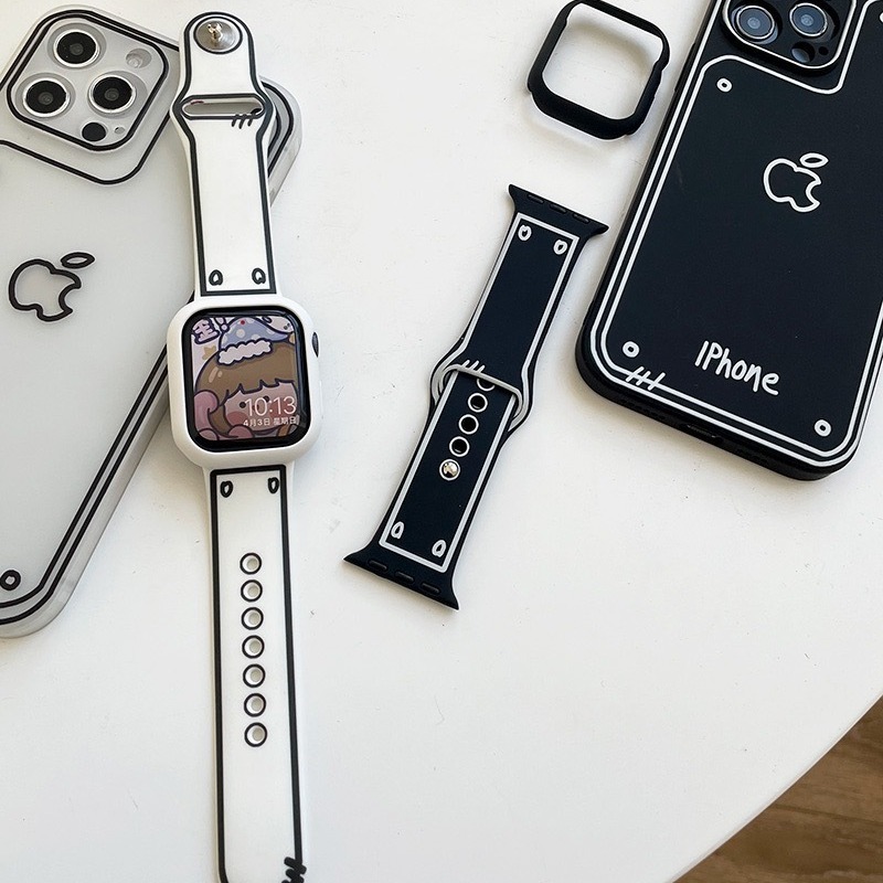 Applewatch8アップル腕時計iwatch7世代漫画プリント二次元白黒シリコンバンドに適用|undefined