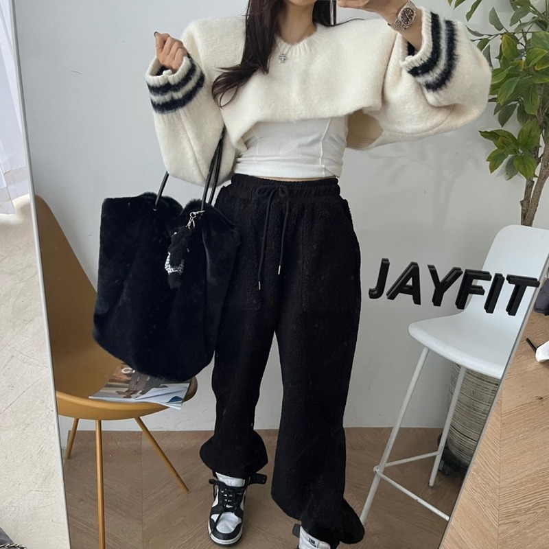 东大门ins秋冬装韩版百搭高腰抽绳摇粒绒束脚轻便保暖休闲裤长裤|undefined