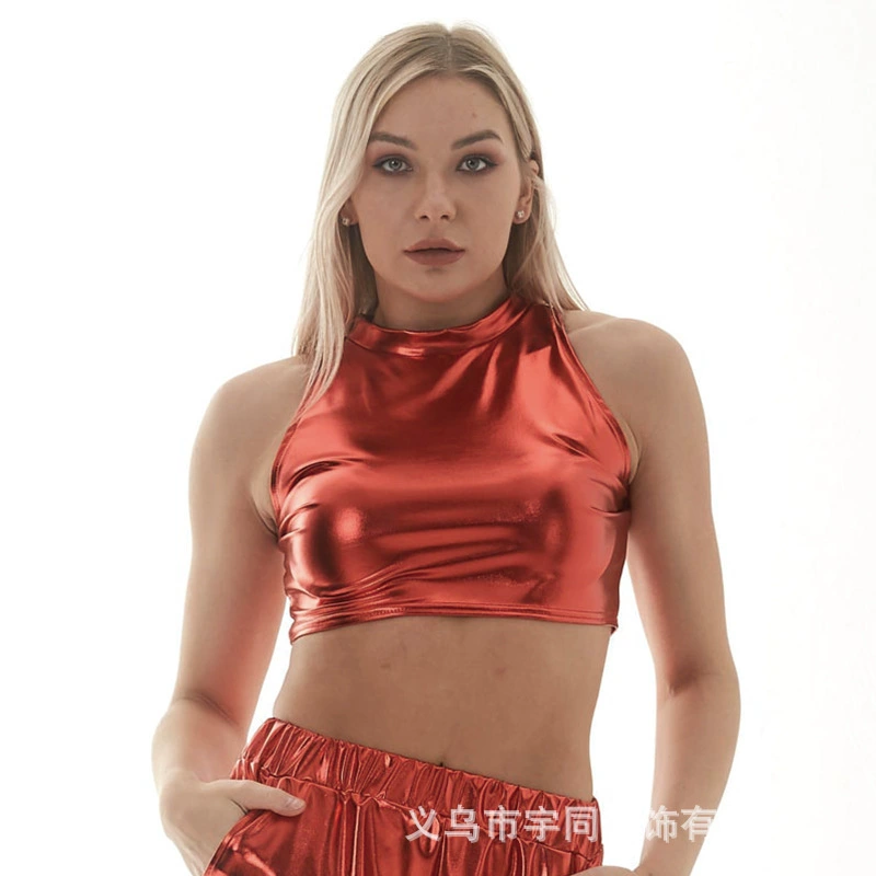 Трансграничные для Европы и США взрывы многоцветный маленький жилет без рукавов с высоким воротником металлического цвета тонкая сценическая одежда женская одежда