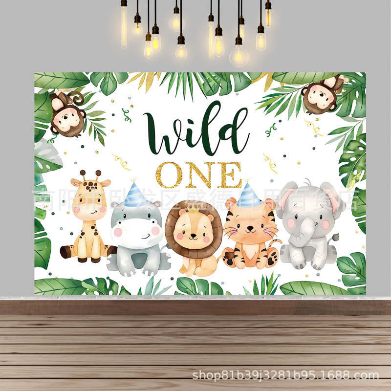 Jungle Safari baby one-year-old birthday party banner cross-border children baby shower photography background cloth Jungle Safari baby one-year-old birthday party banner cross-border children baby shower photography background cloth
