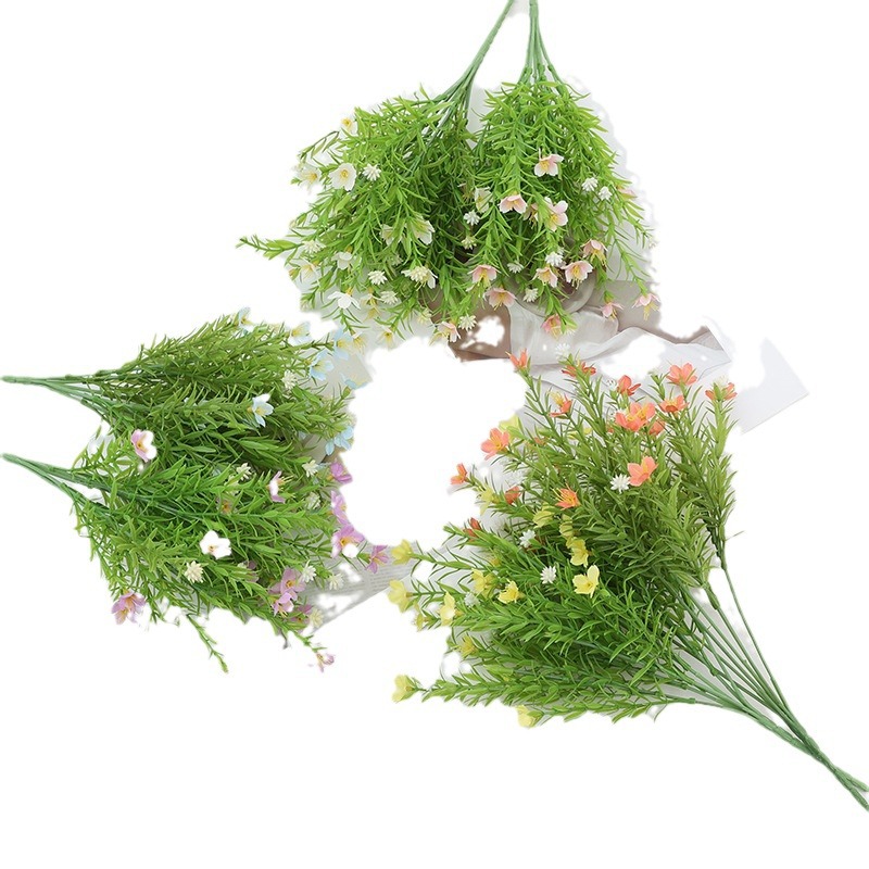 Ramo pequeño de flores artificiales de jazmín de 7 ramas – decoración para hogar, salón, bodas, venta al por mayor de fábrica.