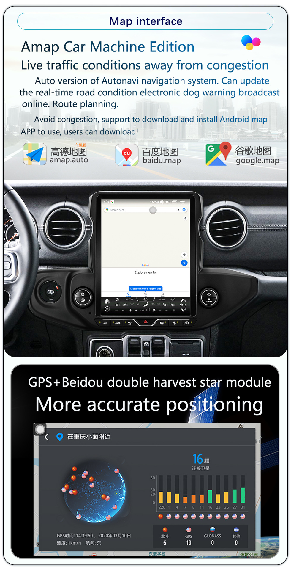 Suitable for 2018-2023 Jeep Wrangler 12.1inch Central Control Modification with Large Vertical Screen 4g Navigation All-In-One Device