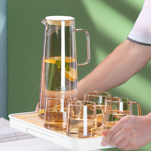 冰箱冷水壶水杯套装家用玻璃壶耐高温防爆凉水壶大容量扎壶水具