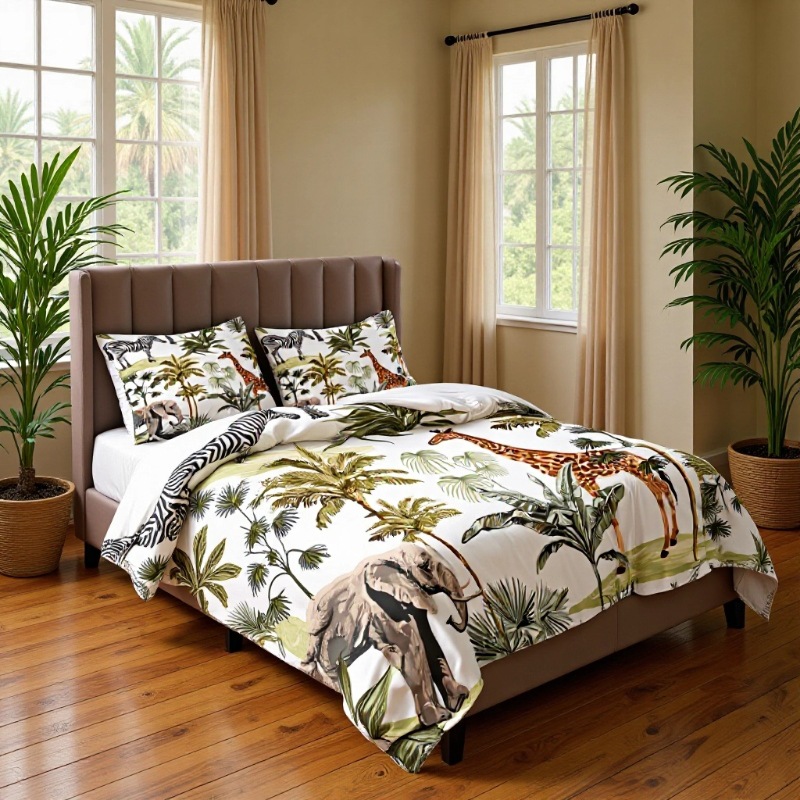 外贸跨境专供亚马逊热带雨林动物系列床上用品被套三件套3d印花