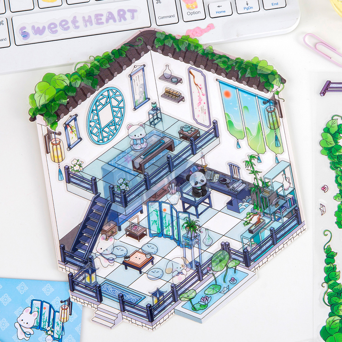 Mercado de fragancia 3D dos capas de pegatinas de escena tridimensional DIY paisajismo creativo impermeable pet dibujos animados decoración pegatinas de puzzle