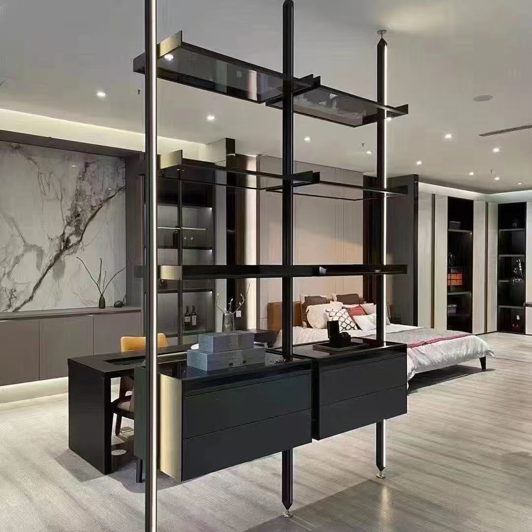 Foshan Rujian Minimalist Wardrobe, Freestanding Column Wardrobe, Aluminum Material Showroom, Glass Shelf, Entrance Partition