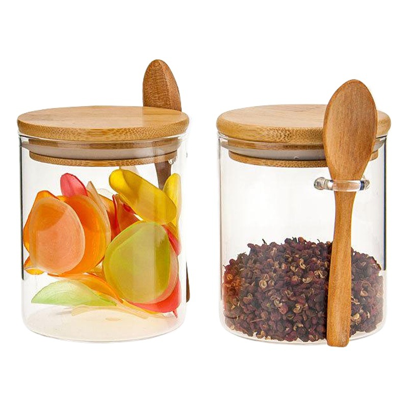Tarro para condimentos con cuchara, botella para almacenar granos de café y leche en polvo, botella para especias, contenedor de clasificación para cocina, tarro de vidrio de borosilicato alto
