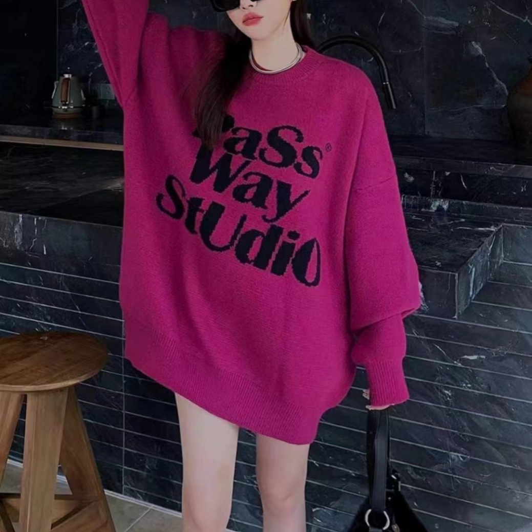 Estilo japonés retro primavera y otoño nueva ropa de abrigo pullover atmósfera carta contraste color Top perezoso estilo suéter para las mujeres