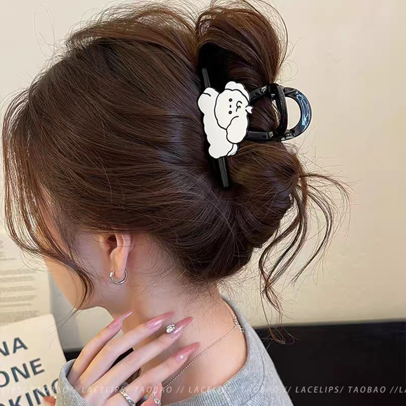 8 # Black and white line puppy 8cm hair catch