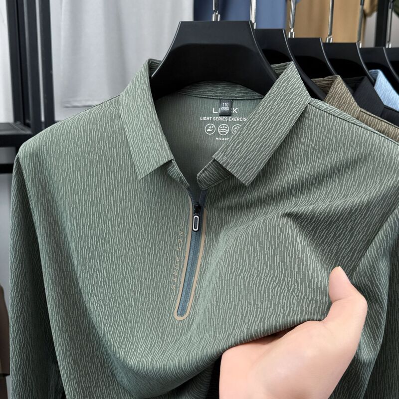 Spring and Autumn Long-Sleeved T-Shirt for Men, Spring New High-End Business Base Layer T-Shirt, Casual Lapel Polo Shirt for Men