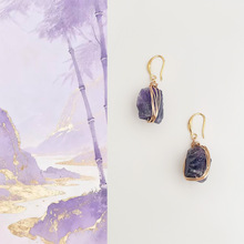 原创纯手作天然紫水晶不规则碎石耳环轻奢优雅小众清冷高级感耳饰