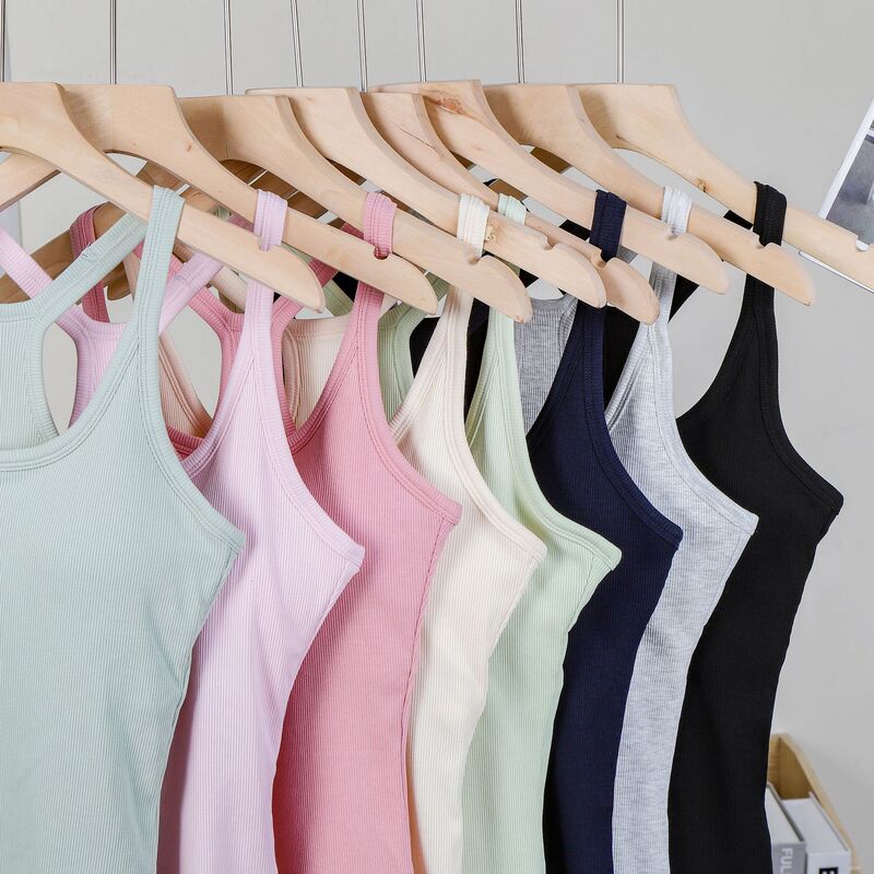 All-In-One Women's Sports Racer Vest Fitness Large Elastic Suspender Top with Built-In Chest Pad Ice Silk Knitted Clothing
