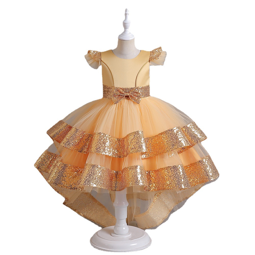 Navidad nuevo niñas princesa vestido de malla pettiskirt pequeño anfitrión flor niña lentejuelas piano rendimiento vestido
