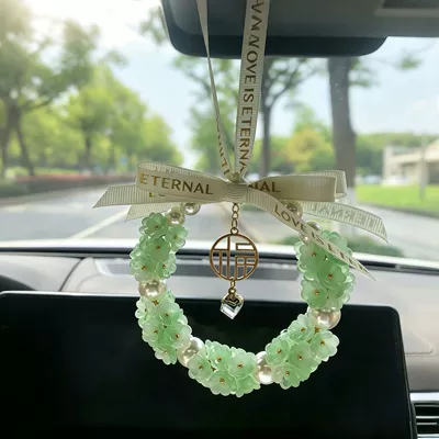 New car pendant, popular car Car hanging - green-lily-of-the-valley-with-8-pearls