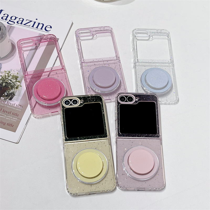 Magnetic Simple Glitter Powder Suitable for Samsung Zflip6 Mobile Phone Case Foldableing Screen Flip Anti-Fall Transparent New Z5/Z4