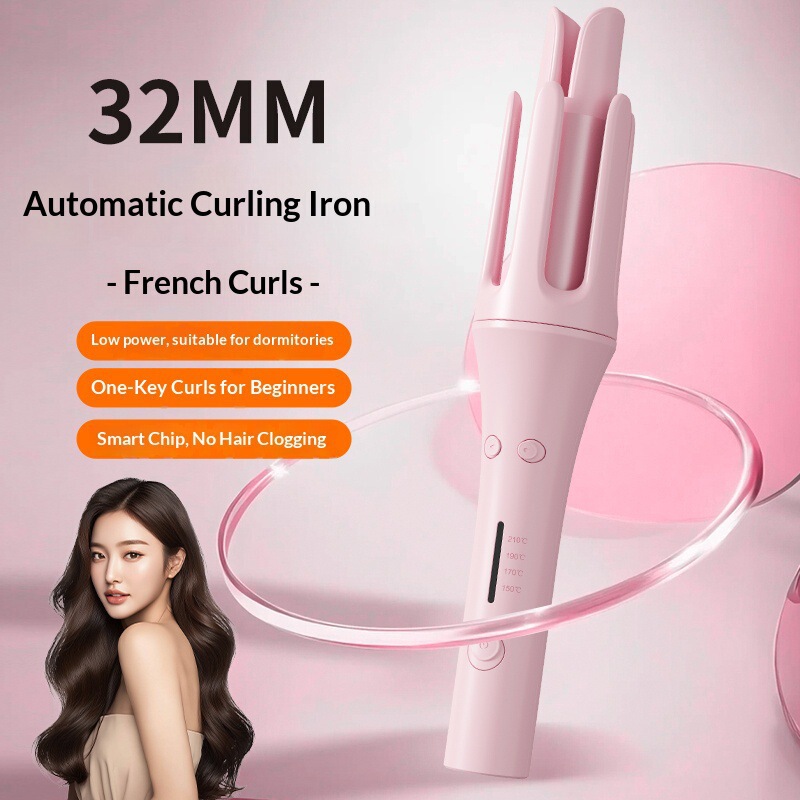 Foreign Trade Fully Automatic Curling Iron 32mm Large Wave Curling Tool, Dual-Use for Dry and Wet Hair, Electric Curling Wand for Big Waves, Cross-Border Curling Device