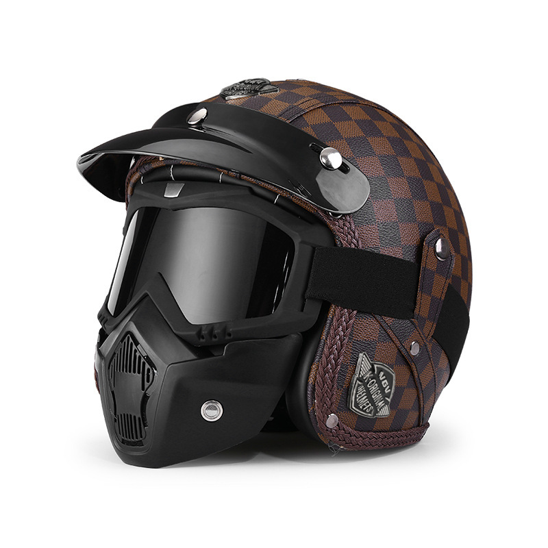 Una pieza emitida en nombre del nuevo estándar nacional 3C retro 3/4 medio casco motocicleta eléctrica pedal de verano máquina de crucero casco de cuero para hombres y mujeres
