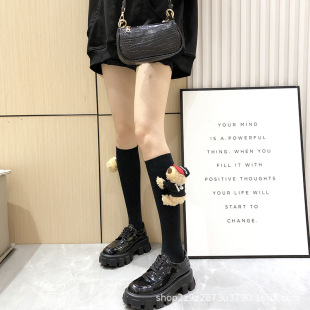 Bear Hug Socks Spring and Autumn Designer Three-Dimensional Doll Long Cuff Socks Black Girl Internet Trendy Socks
