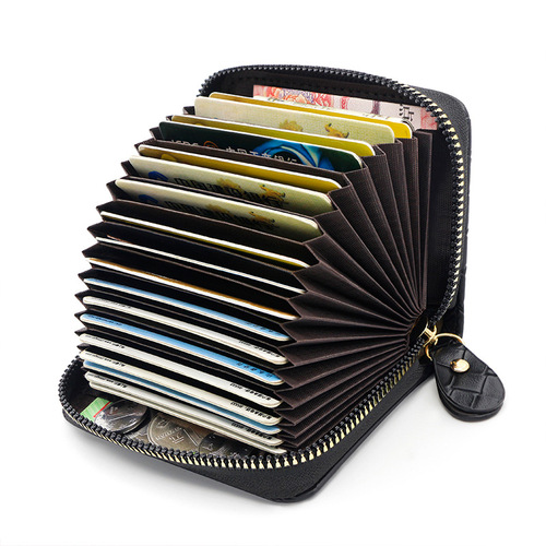 Retro woven pattern accordion card holder large capacity 18 card slot card holder ID holder coin purse hand zipper card holder