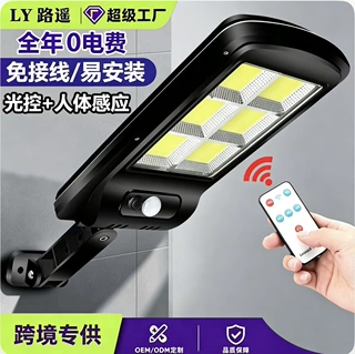 定制太阳能路灯感应庭院LED壁灯智能带遥控照明灯COB强光小路灯