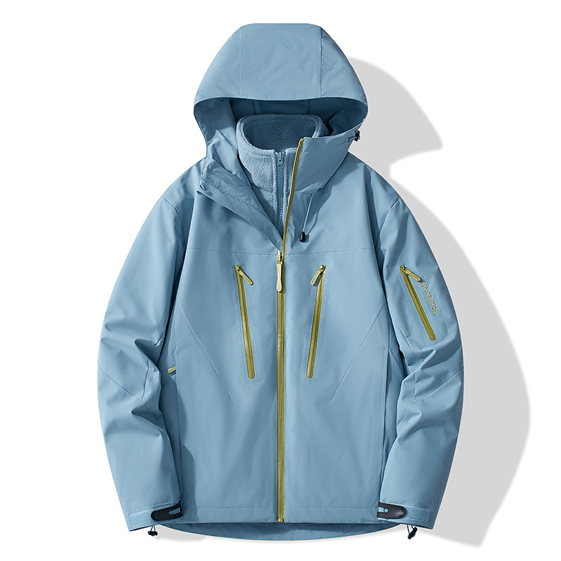 New windproof and waterproof sports and hiking jacket, unisex, with fleece lining, suitable for outdoor activities in autumn and winter, and featuring a hood for added warmth